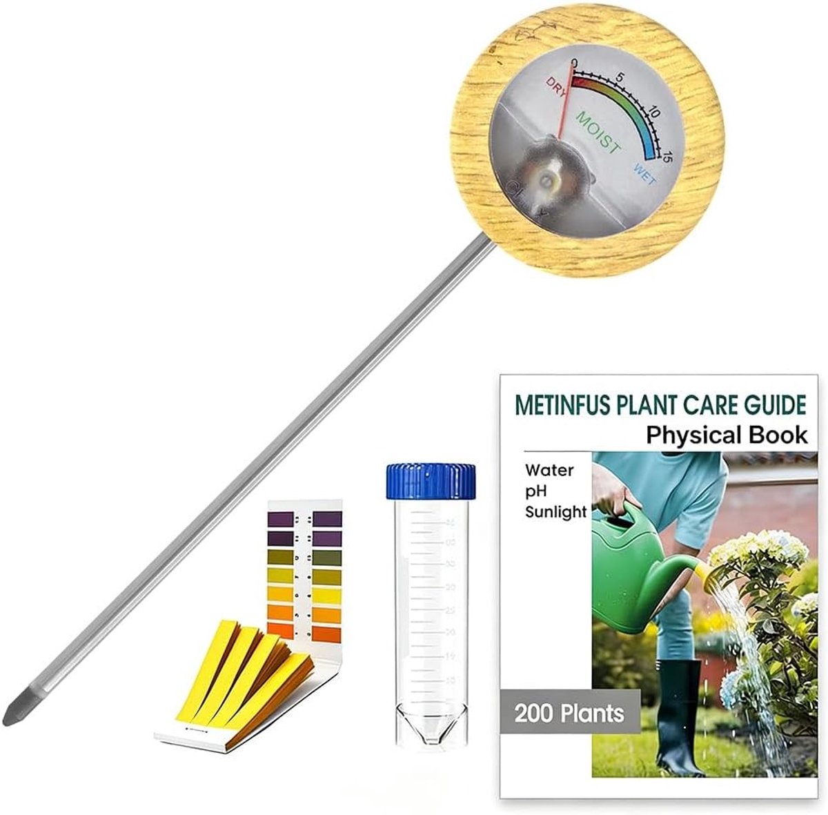 Bodemvochtigheidsmeter voor Planten - Houtkleur - Zonder Batterij - Inclusief Plantenverzorgingsgids en pH-teststrips