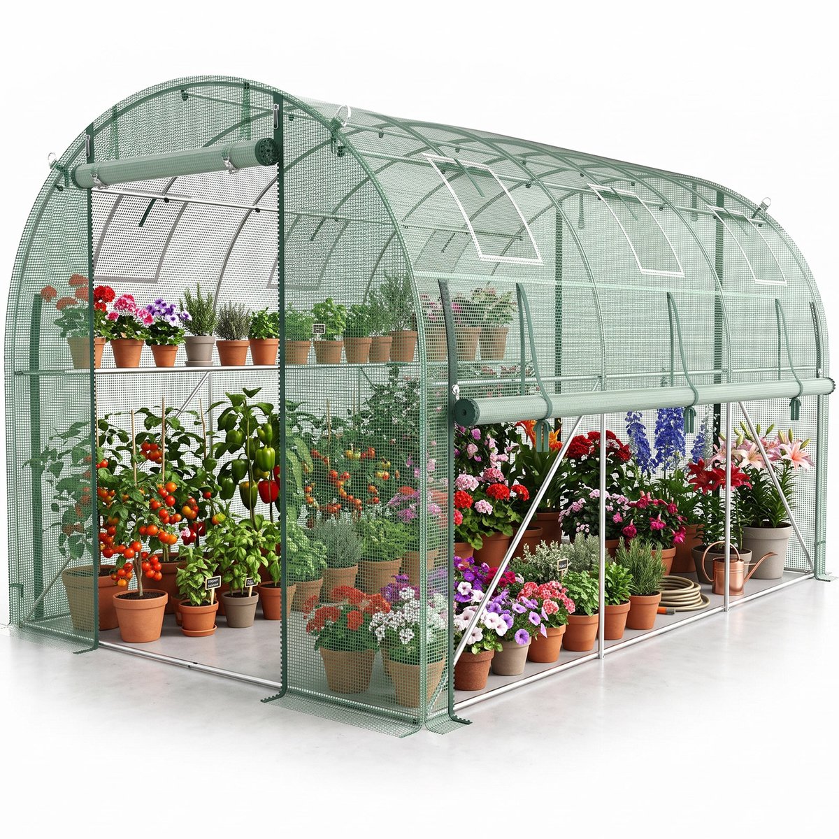`Arvioo - kassen - 3x2x2m - tuinkas - PE gaasdoek - gegalvaniseerd frame - met ramen en ritssluitingsdeur`