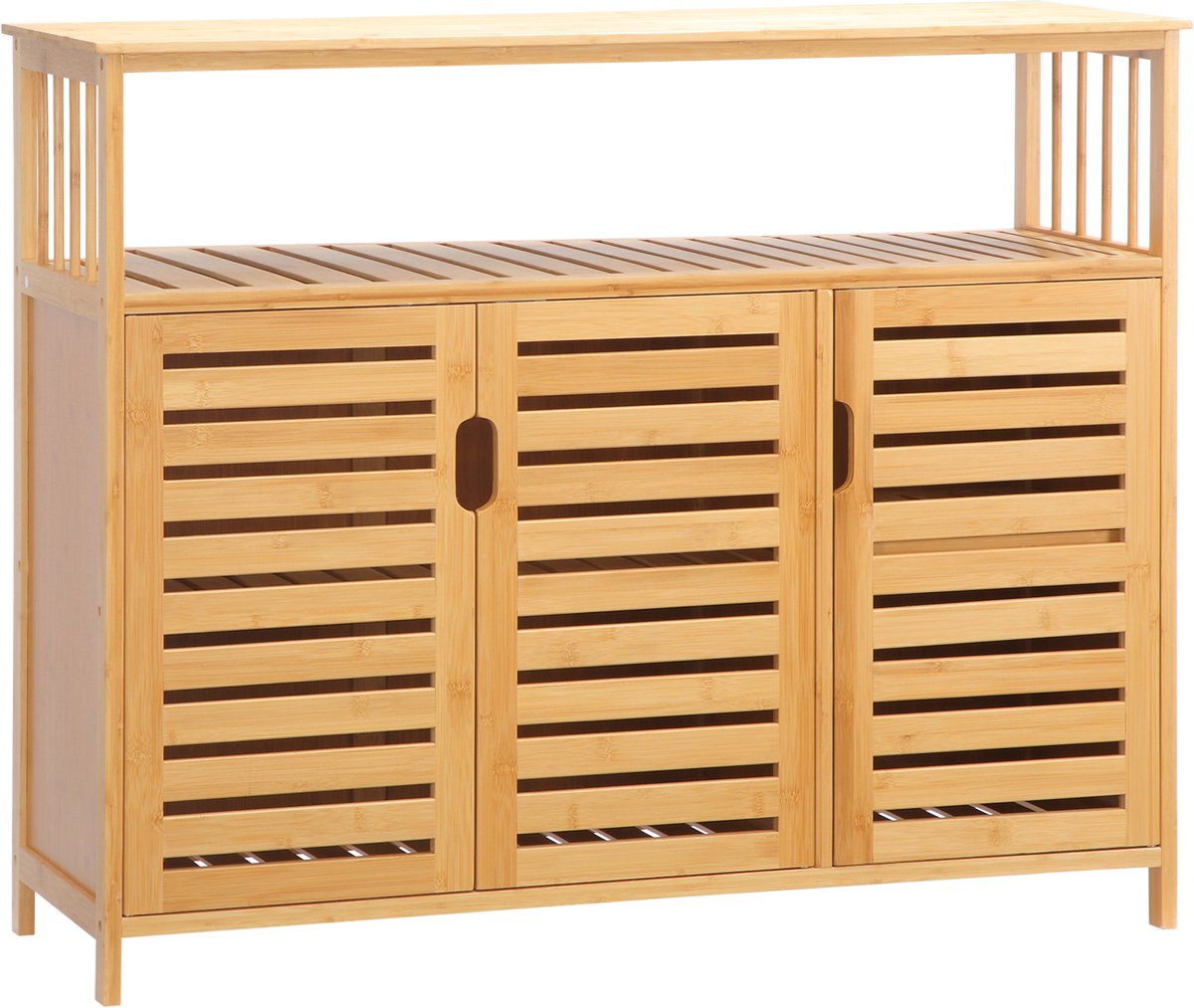 Dressoir van met 3 deuren en bamboehout planken - 100 x 35 x 82 cm - natuurlijke houtkleur