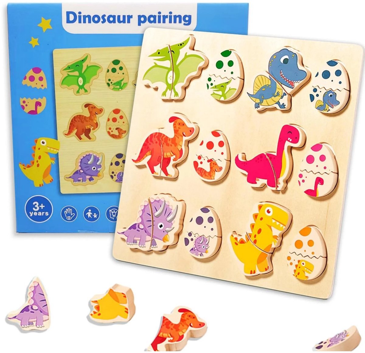 Casalora Houten Puzzel Dinosaurus – Montessori Speelgoed – Educatief Sorteer- en Classificatiespel – Fijne Motoriek & Grijpen – Eivormig Denkspel voor Kinderen van 2-4 Jaar
