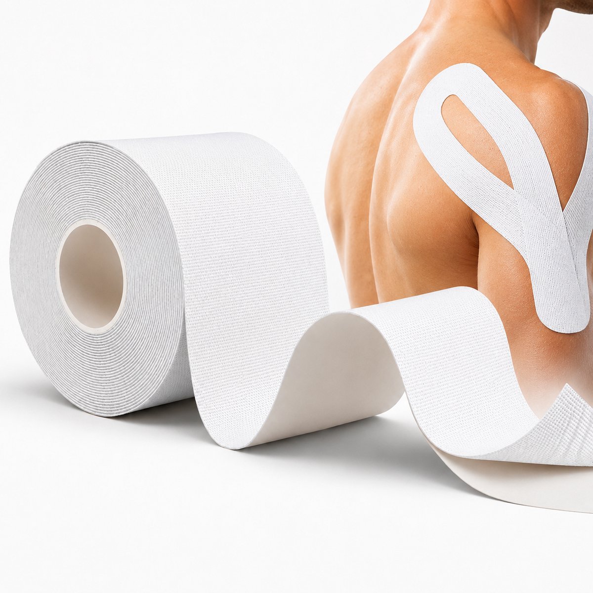 Tolvia Kinesiology Tape 5 Meter - Elastische Sporttape voor Spieren & Gewrichten - Kinesiologietape voor Sport, Fitness en Herstel - Waterbestendig - Wit