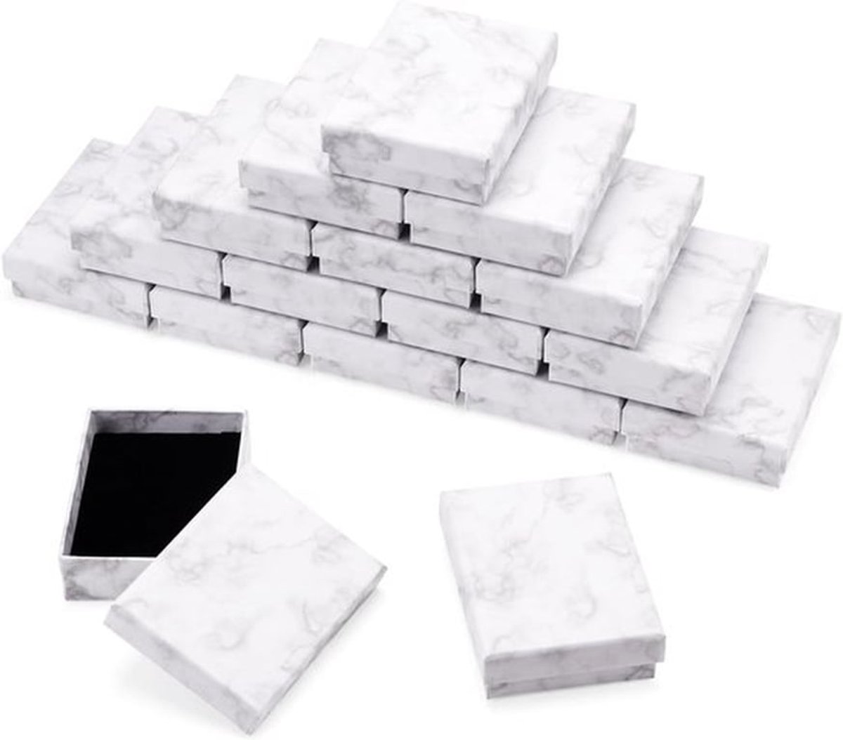 24 Stuks Witte Marmer Kartonnen Sieraden Dozen met Zwarte Spons voor Ringen, Kettingen en Oorbellen - 9.2 x 7 x 2.7 cm Sieradenverpakking, Cadeauverpakking, Organisatie