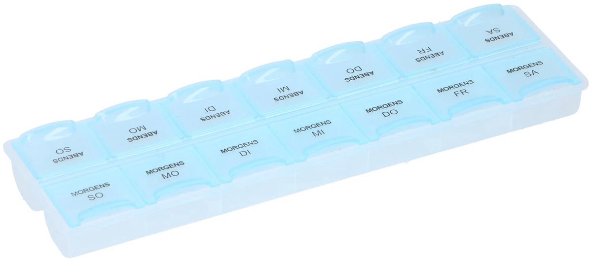 *** Pillen-doos German - Duitstalig - German - 7 dagen - 14 compartimenten - Blauw - van Heble® ***