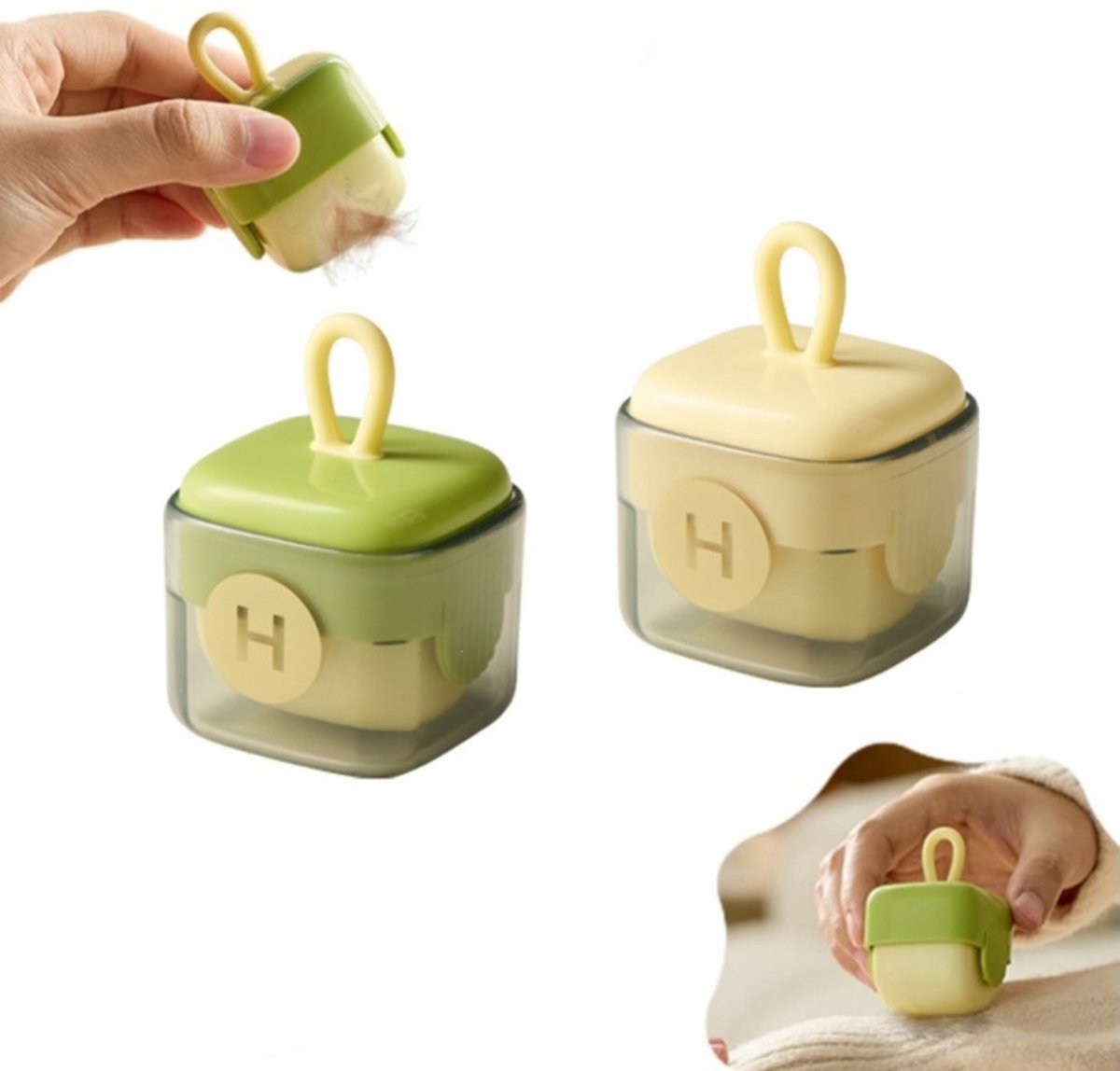 2er Set Mini Fusselroller Waschbar – Wiederverwendbarer Tierhaarentferner – Tragbare Kleiderrolle für Kleidung, Möbel und Reisen – Beige + Groen