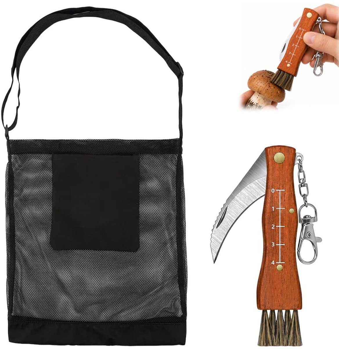 Solidchoice - Set van Paddenstoelenmes en Paddenstoelenmand met Borstel