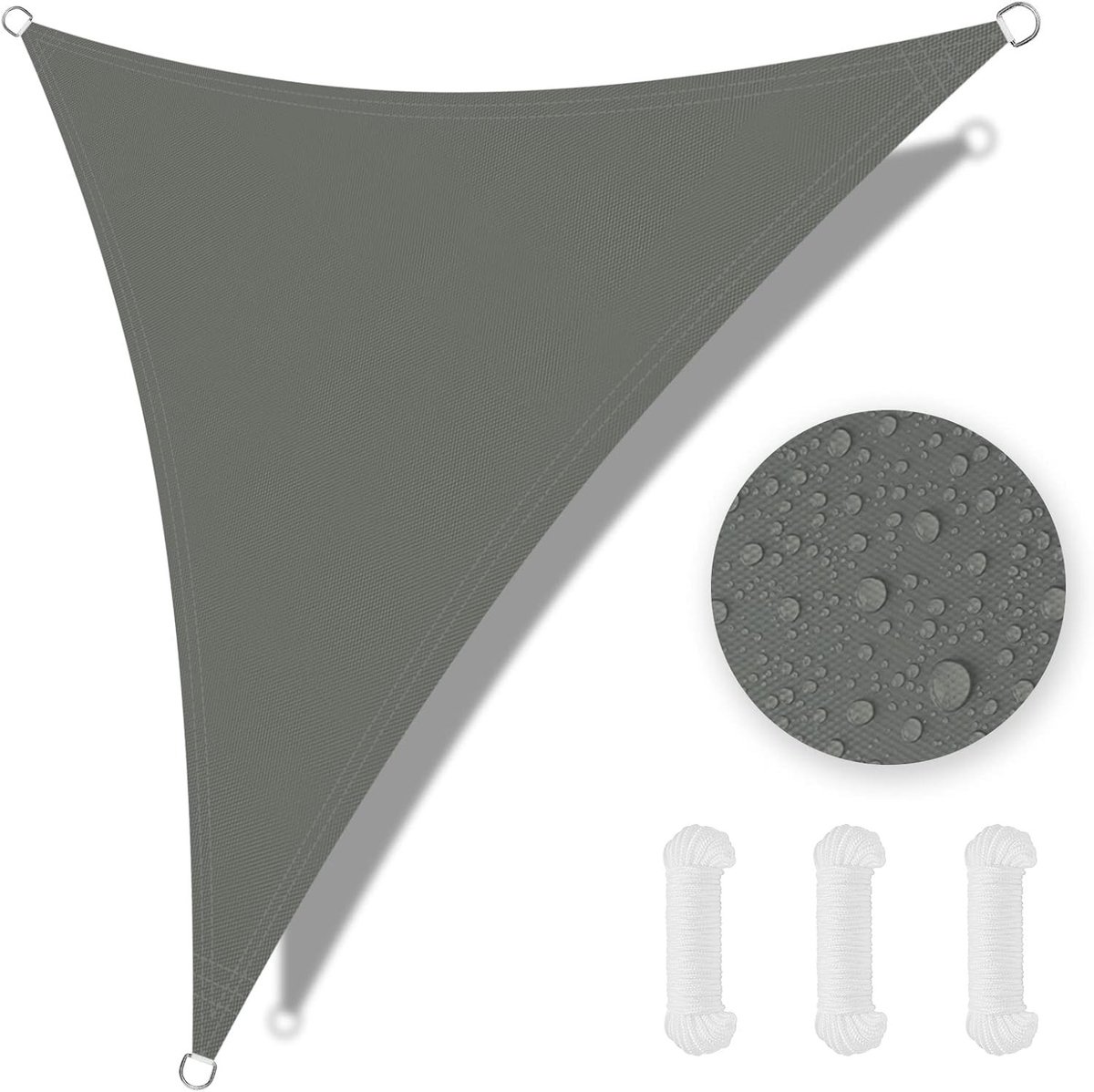 Zonwering Zeil 2x2x2m, 160gsm Waterdicht, Tuin Schaduwzeil met 95% UV-bescherming en Gratis Touw voor Buitenactiviteiten en Terrasfeestjes (Grijs)
