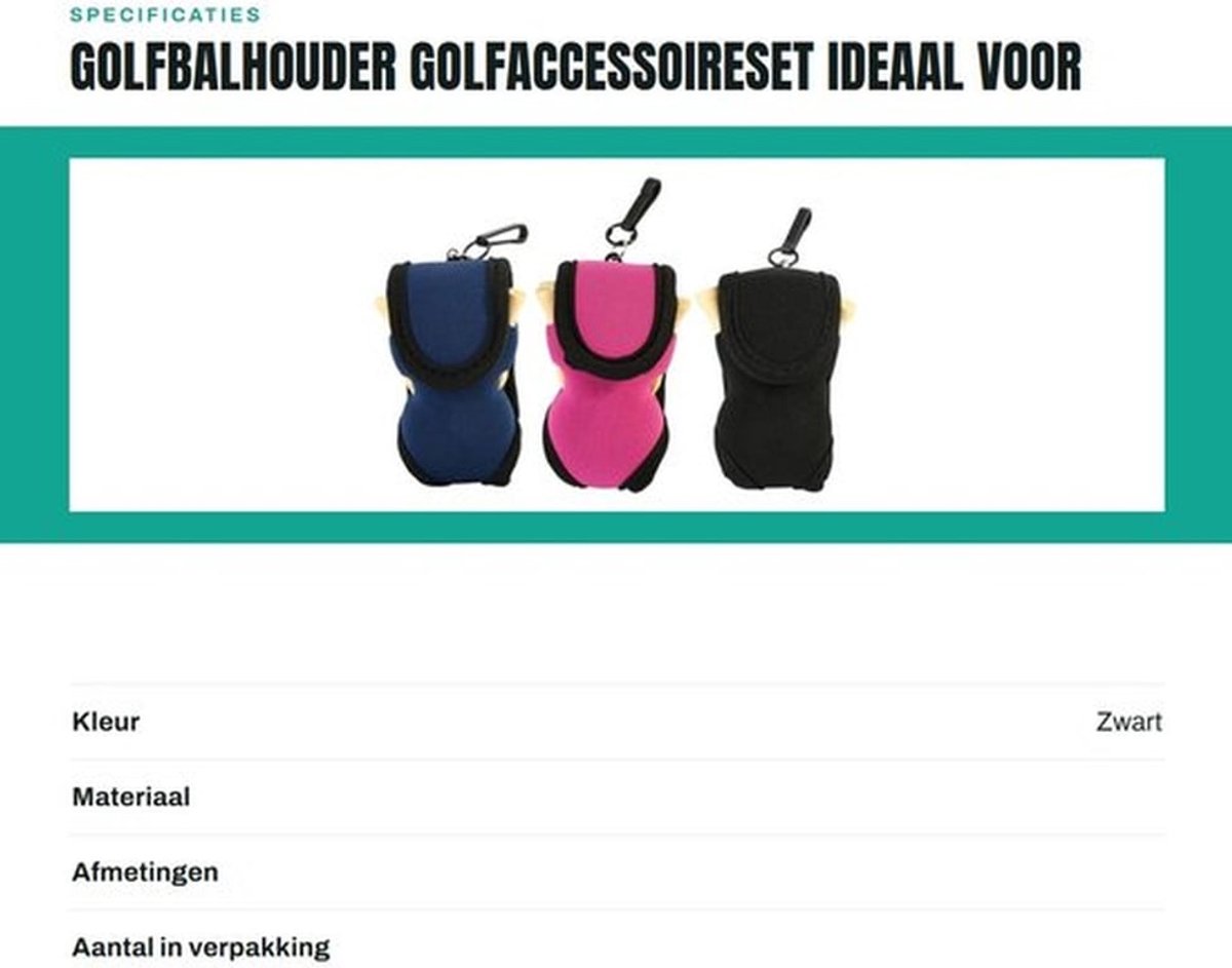 Golfaccessoireset met 2 Golfballen - 4 Tees - Drinkzak voor Golfbal - Golftas Bevestiging - Slijtvast en Duurzaam Materialen - Golfbalzak