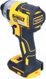 DeWALT 18V XR Brushless slagschroevendraaier, geel, zwart en zilver, met "BRUSHLESS MOTOR" op de kop.