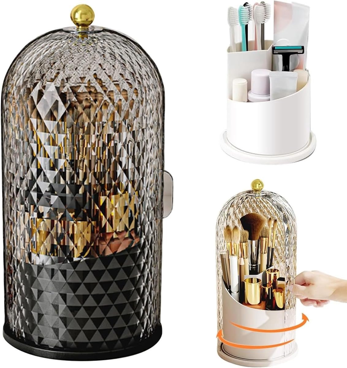 360° Draaibare Make-upkwastenhouder - Zwart - Cosmetica-organizer met Deksel - Voor Badkamer en Make-uptafel