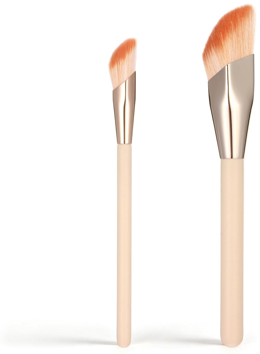 Twee schuine concealer- en foundationkwasten, een oogcontour- en foundationkwastenset, geschikt voor vloeibare, crèmige en poedercosmetica, kleine en precieze gezichtsblendkwasten, geschikt voor vrouwen.