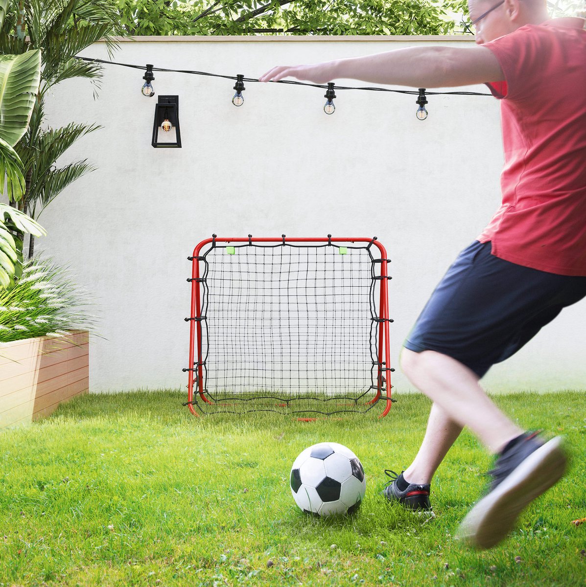 REDOM - Tchouk voetbal rebounder - Dubbele rebound - Verstelbaar in 5 standen - Voor voetbaltraining - Staal en PE - Rood - 100 x 95 x 90 cm