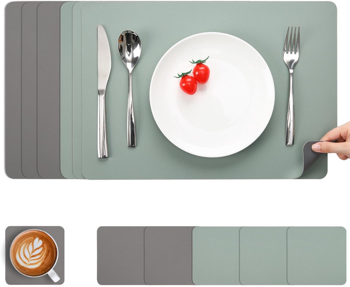 Famanu – Set van 6 afwasbare placemats van kunstleer, duurzaam en eenvoudig te reinigen, ideaal voor dagelijks gebruik en speciale gelegenheden