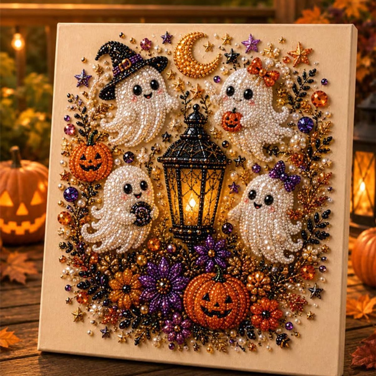 Casalora® Halloween Parel Diamond Painting – DIY 3D Spook Kunstwerk – Ronde Halloween Decoratie op Canvas – Creatieve Hobby voor Volwassenen – Halloween Wanddecoratie – 20 × 20 cm