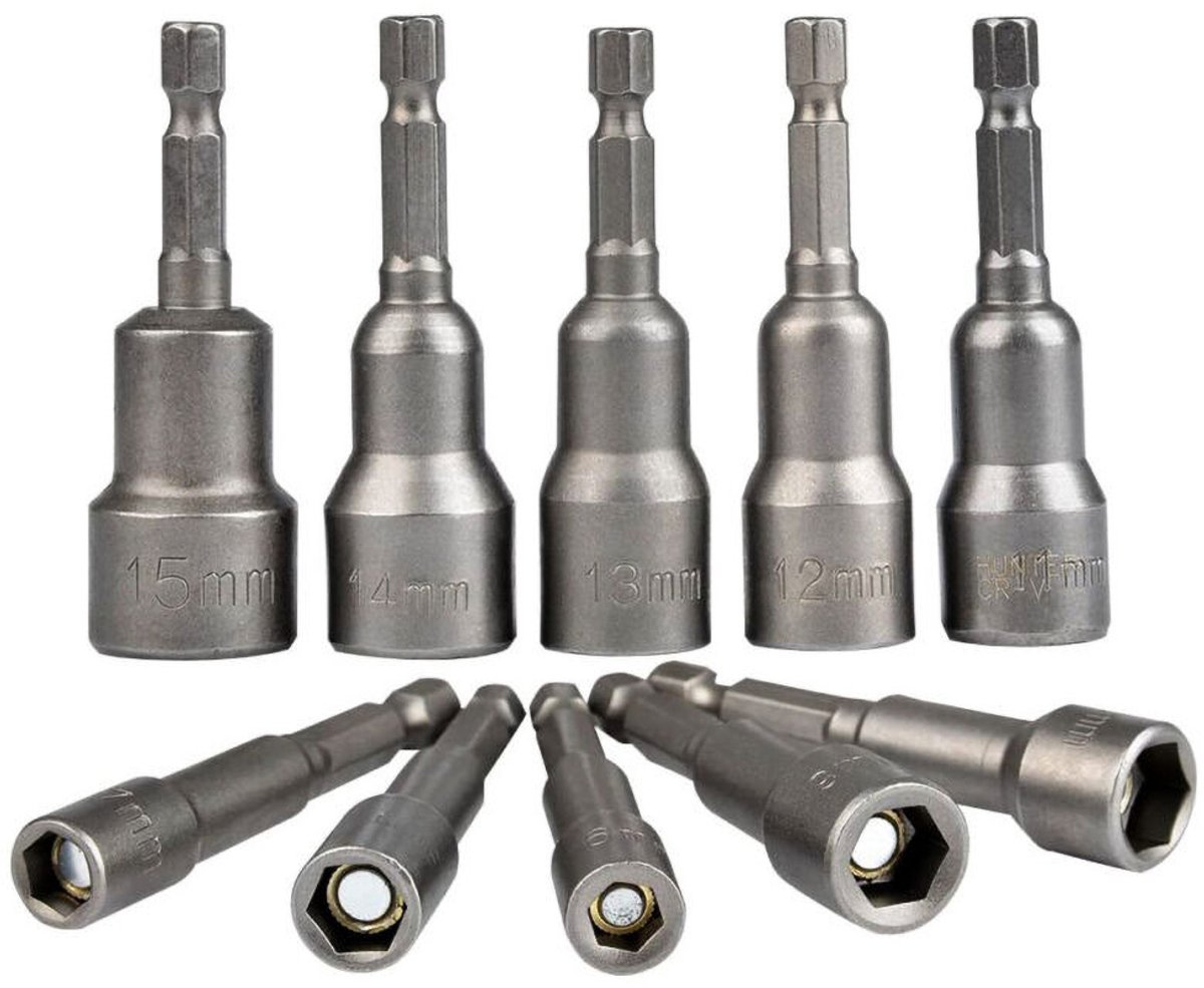 10-delige magnetische dopsleutelset met metrische maten - Doppen voor elektrische schroevendraaiers - Zeskantdopsleutelset - 6-19 mm - 1/4 inch zeskant - Voor slagschroevendraaiers - Booraccessoires