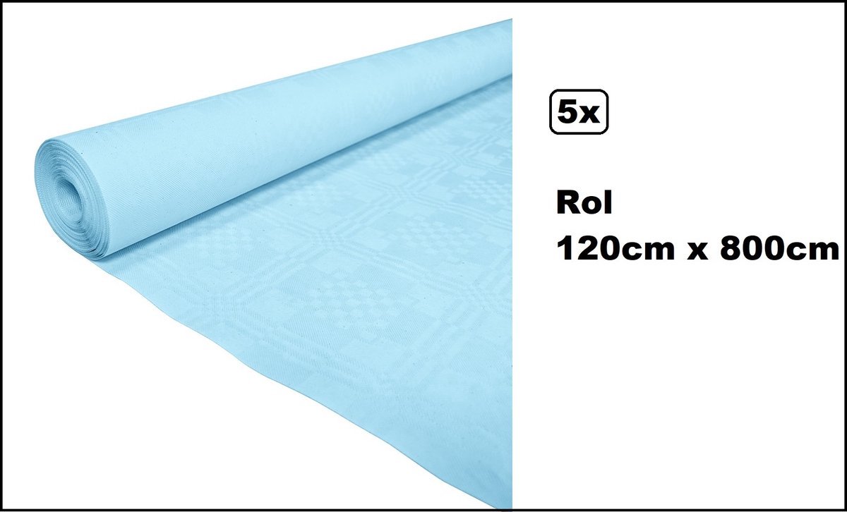 5 stuks Tafelrol tafelkleed licht blauw 120cm x 800cm papier - totaal 40 meter - Party diner food festival eten fun thema feest party