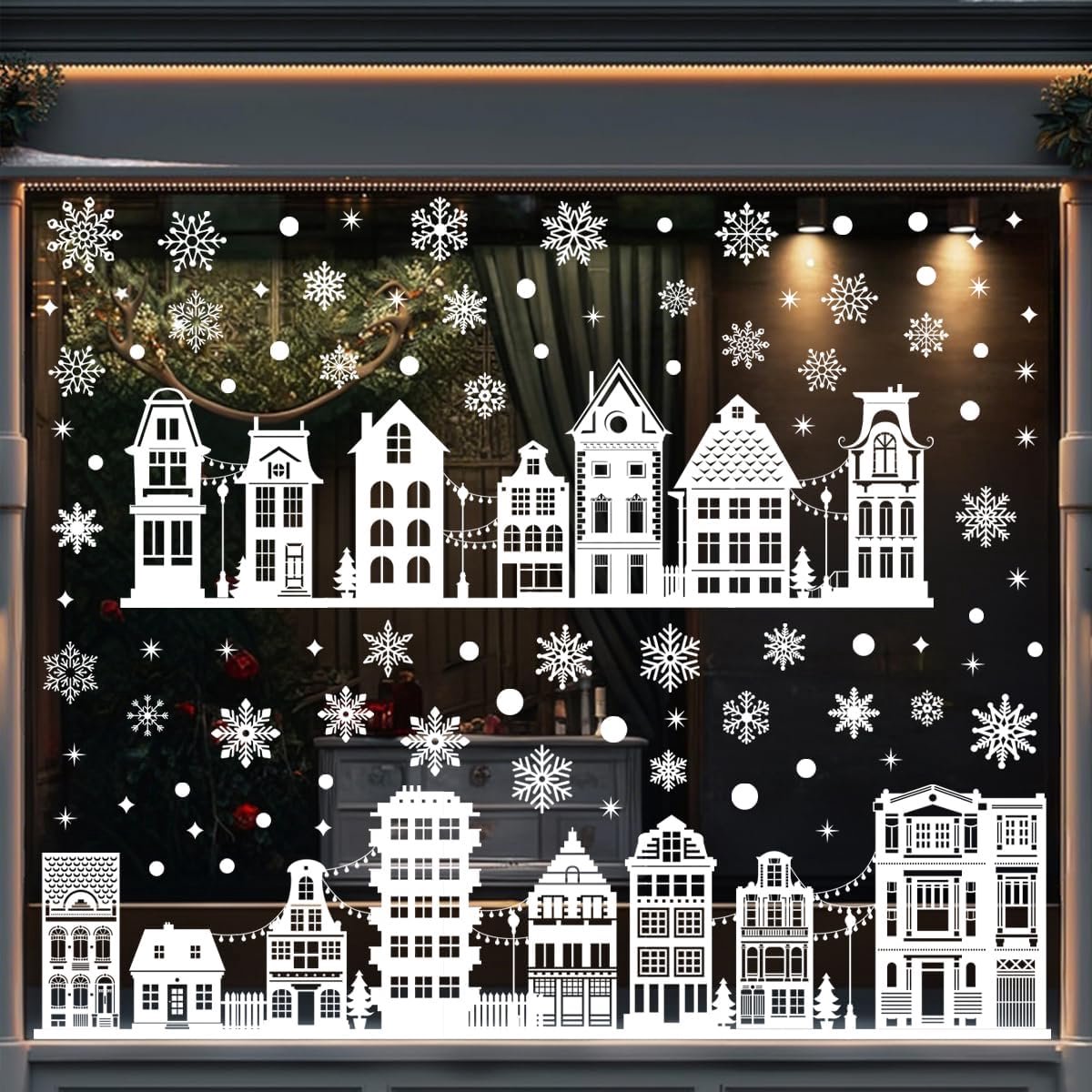 Kerst Raamsticker Met Sneeuwvlok En Kerstman - Herbruikbare PVC Winterdecoratie - Zelfklevende Stickers Voor Ramen