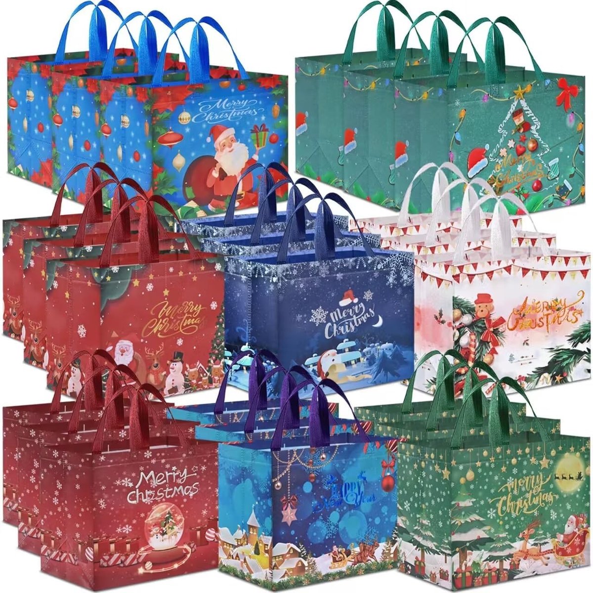 24 Stuks Grote Kerst Cadeau Tassen, 30x22x16cm, Herbruikbare Niet-Geweven Tassen voor Kerstmis, Feestdecoraties en Cadeauverpakkingen