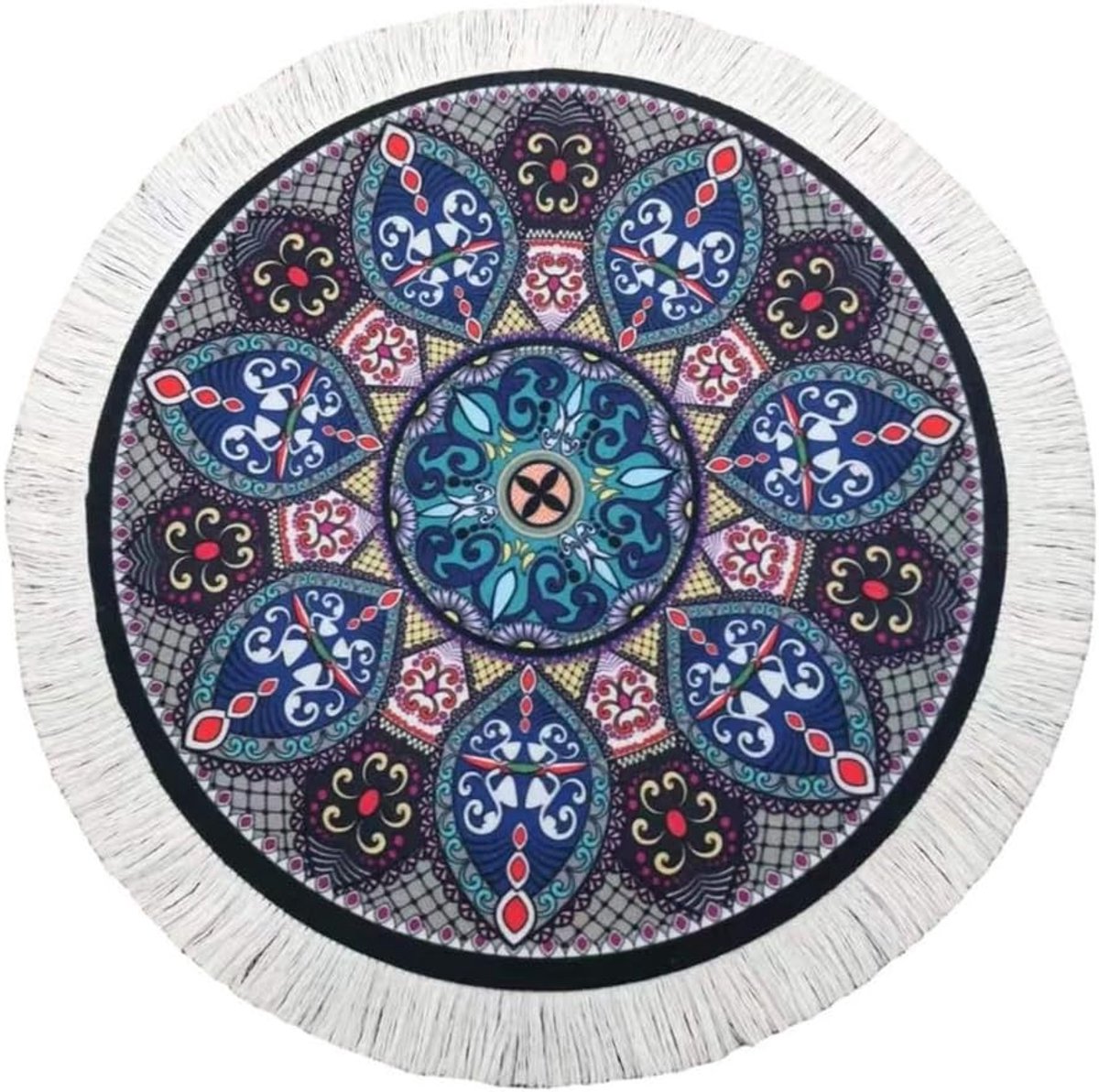 Creatieve Mini Muismat met Oosters Tapijtpatroon van Textiel en Katoenen Franje - 11 x 18 cm Rond, Perfect voor Computer en Bureau Accessoires