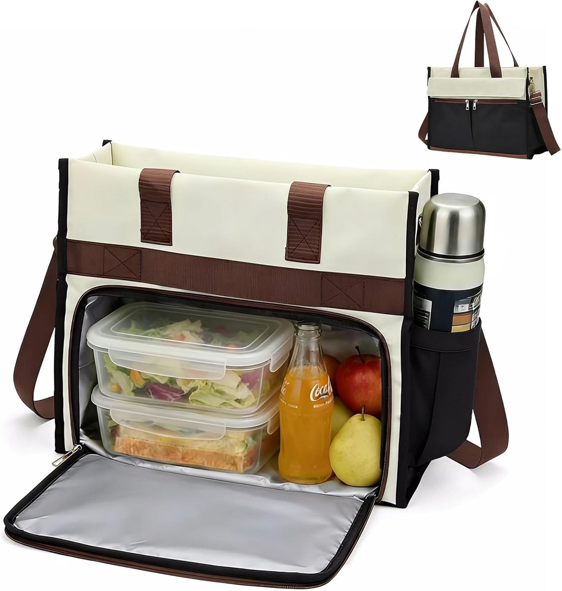 Vrouwelijke Lunch Tote Bag met Koelcompartiment, 15.6 Inch Laptopvak, Ideaal voor Werk en Weekend met Verstelbare Schouderriem en Meerdere Opbergvakken