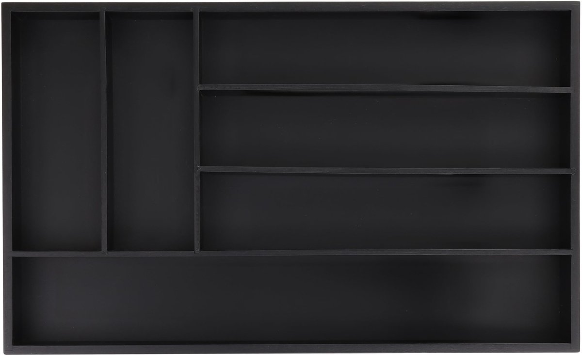 Famanu – Bestekbak met 6 vakken, afmetingen 5 x 46 x 28 cm, organizer voor bestek, knutselspullen en schrijfwaren, kleur zwart