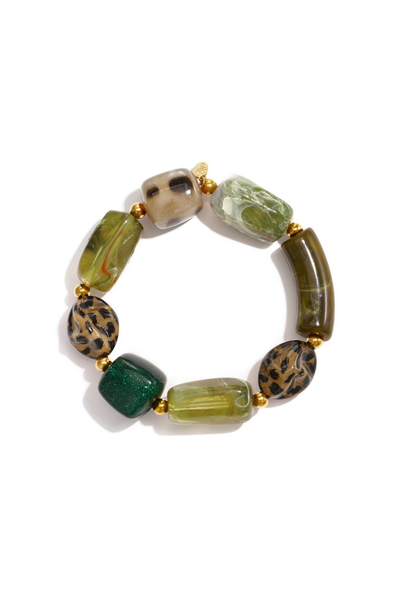 Bijoutheek Armband (Sieraad) Elastisch Kralen Panter Balletjes Groen