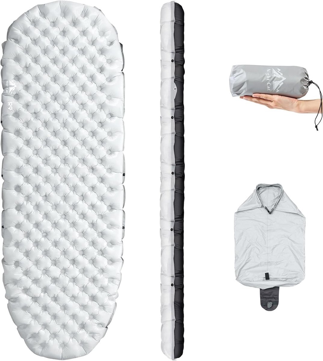 Cat Ultralicht Luchtmatras - Grijs Wit - - Zelfopblazend voor 4 Seizoenen met Ergonomisch Schuim - Voor Kamperen en Wandelen