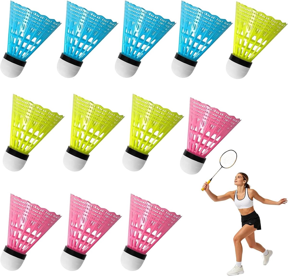 Lichtgevende Badmintonshuttles - Multikleur - 12 Stuks - Nylon en Schuimrubber - Voor Binnen en Buiten