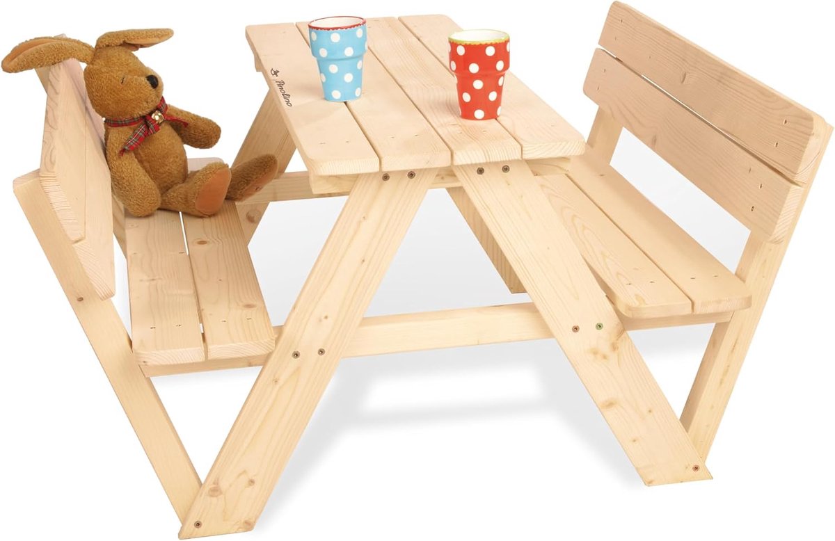 Kinderpicknicktafel met Rugleuning – 4 Zitplaatsen, Massief Hout, Voor Kinderen vanaf 2 Jaar