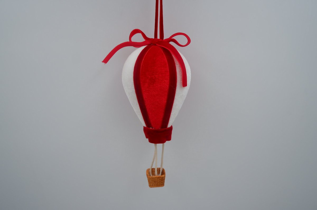 Kersthanger Luchtballon - Rood/wit - 17cm