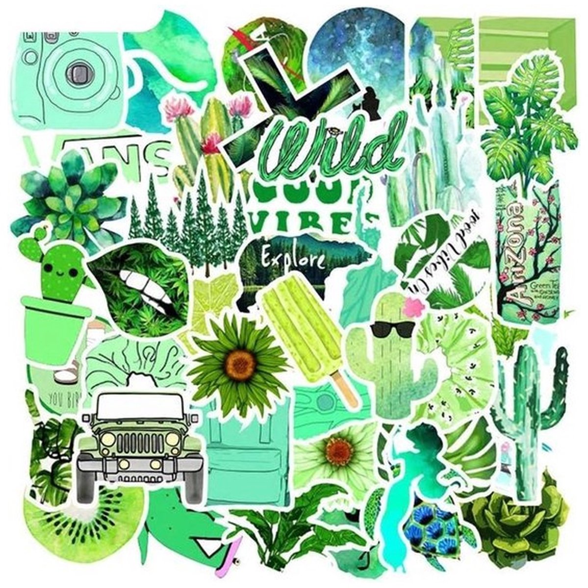 50 Groene VSCO Stickers – Bloemen, Natuur & Lifestyle