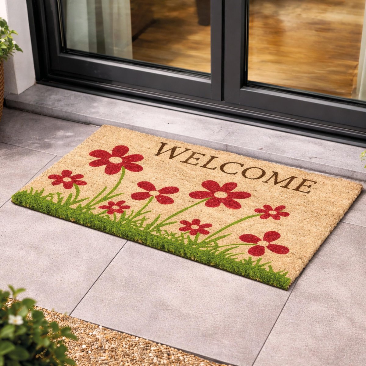 Famanu Deurmat Kokos Bloem Weide Naturel 40x60 cm Antibacteriéle Entreemat Kokosmat Met Vinyl Drager Natuurlijk Materiaal 100% Kokos