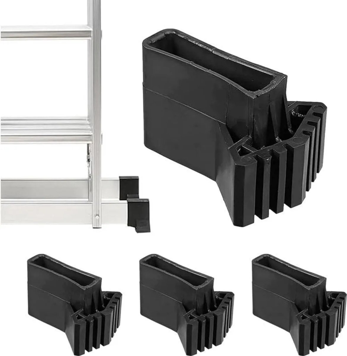 Zwarte, 4-delige set antislipvoetjes Geschikt voor ladders, universele accessoires, vervangende rubberen laddervoetjes.
