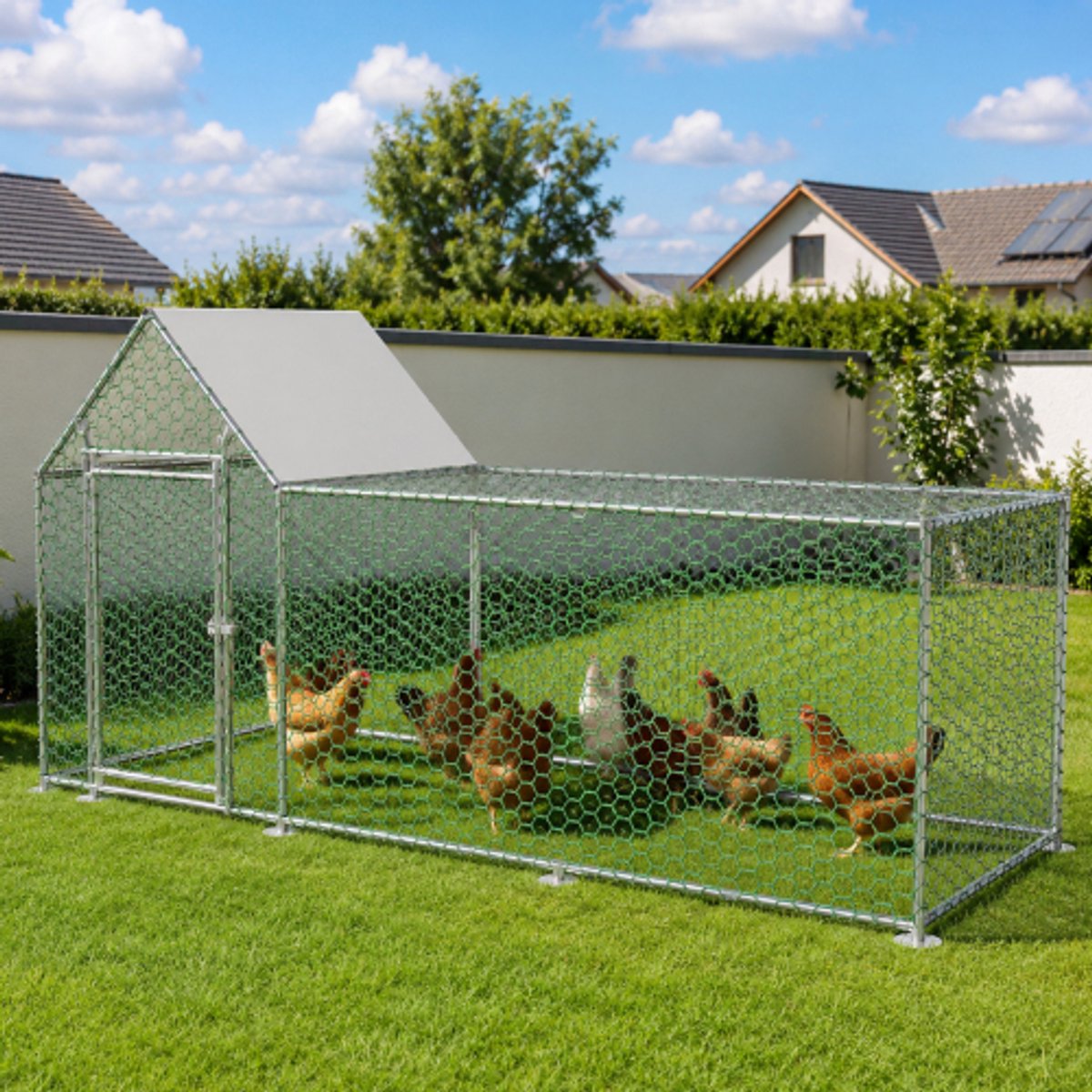 Kippenhok‑uitloopverblijf‑3x1x1,5m‑met veiligheidsslot‑waterdichte PE‑afdekking‑metalen kleine‑dierenverblijf voor kippen, konijnen en andere kleine dieren