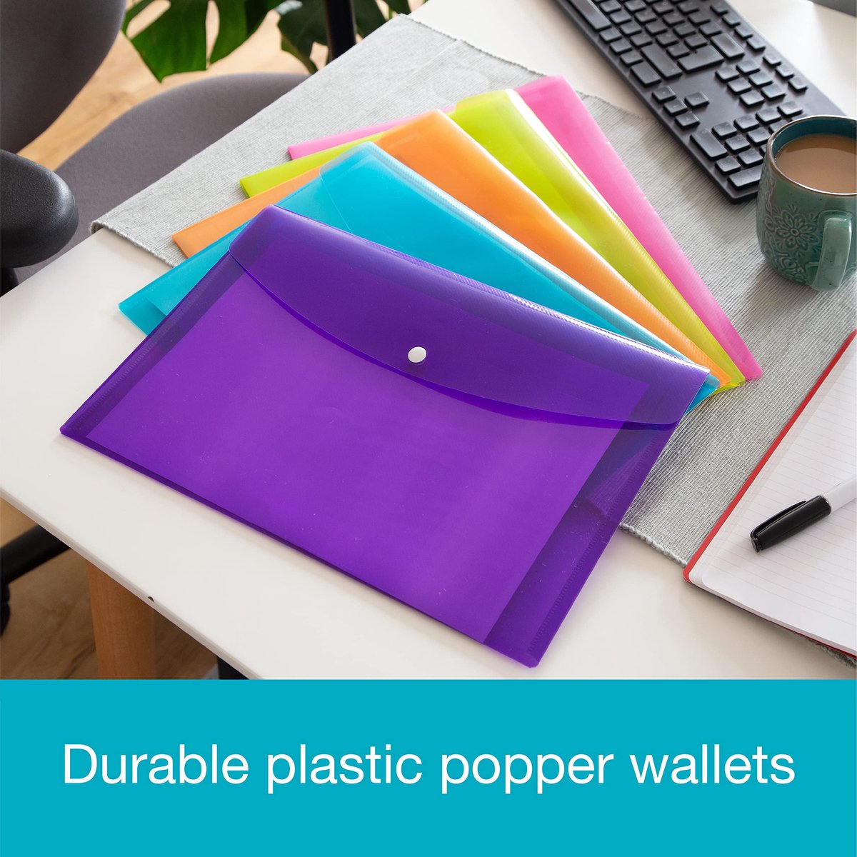 Kunststof Popper Portefeuilles - Documentenmappen - Documenten Opbergen - Grote Capaciteit - Pak van 5 - Diverse Kleuren