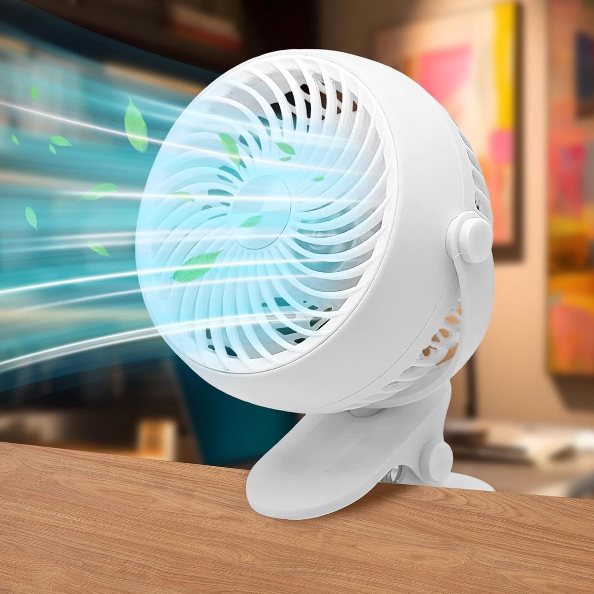 Ventilator met clip - Draagbare koeler - Bureau verkoeling - Stille werking onder 25 dB - 15x18x15 cm - Wit