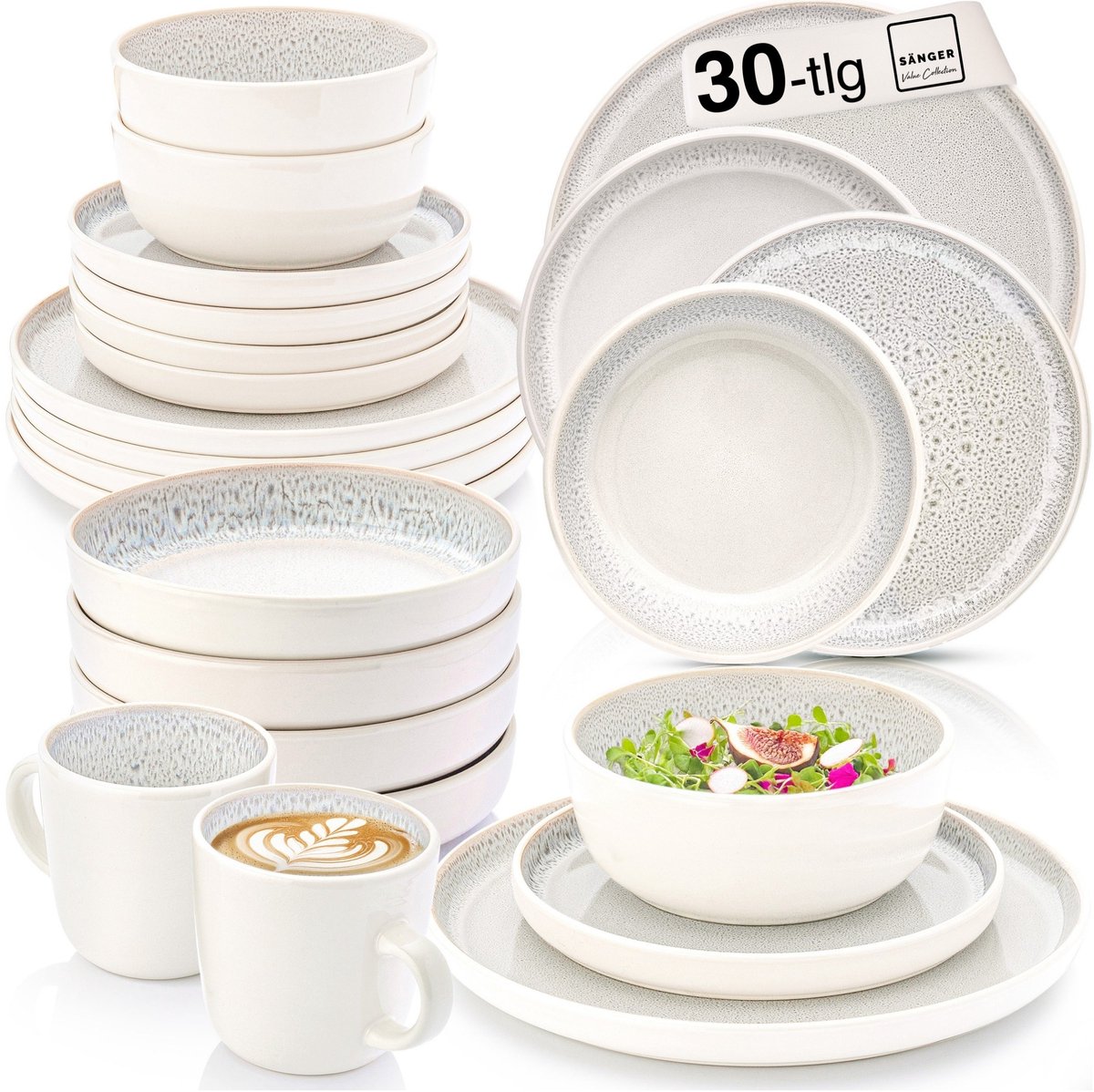 Sänger Aardewerk Serviesset - Combinatieservies - 30-delig - Rustiek - Krasbestendig - Geschikt voor 6 Personen