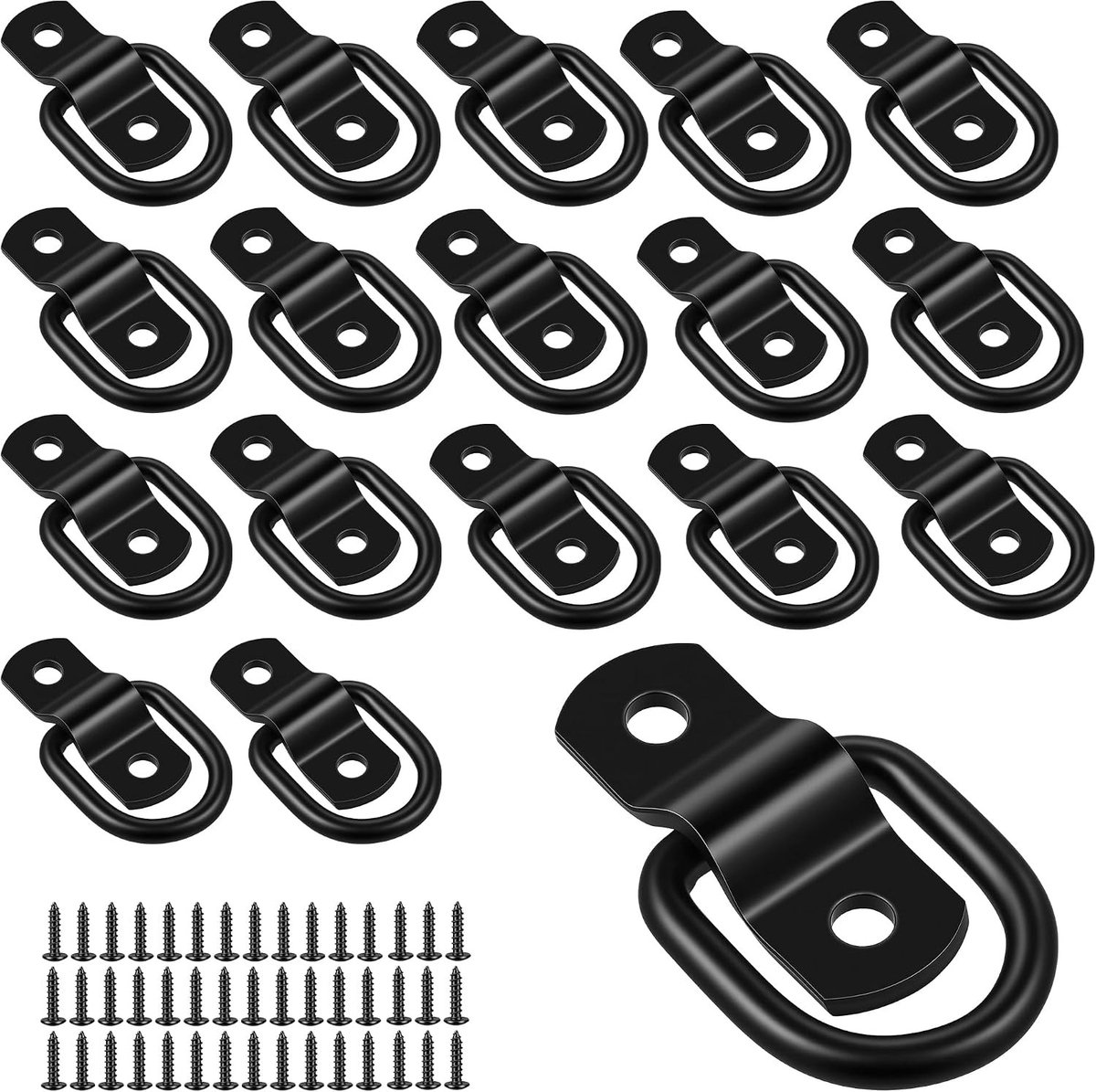 Set van 18 D-ring spanankers 1/4 inch voor aanhangwagens, vrachtwagens en boten, zwart, 1200 lbs capaciteit