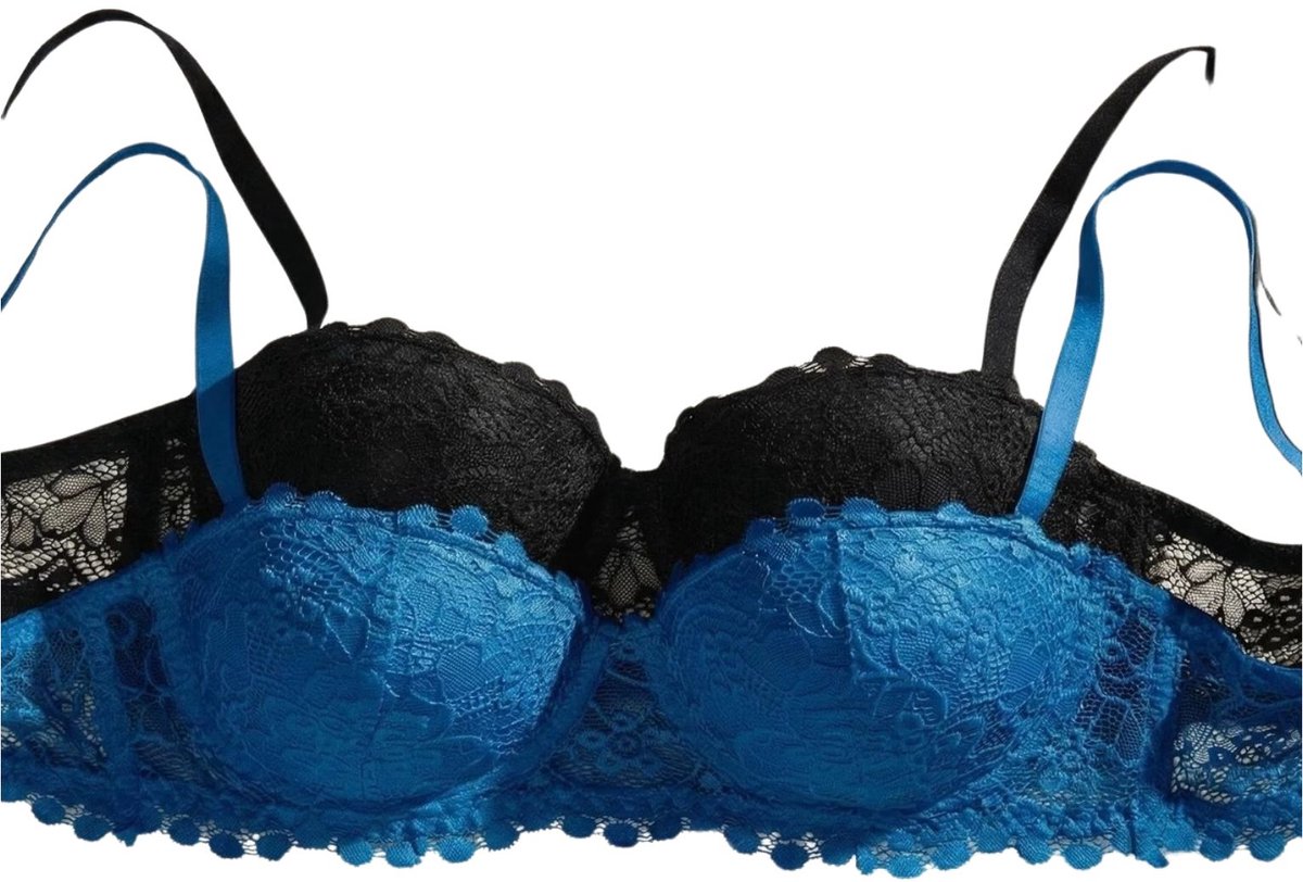 Currero BH Zonder Beugel - Strapless - Zonder Bandjes - Met Voorsluiting - Push-up Bh's - Comfort Beha - Comfortabel - Grote Sluiting - Zwart + Blauw - Cupmaat
