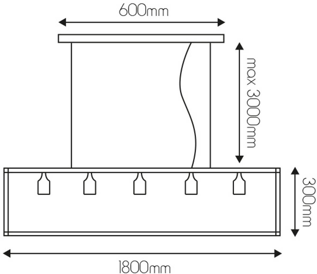 KAGO ruggine pendel rechthoek 5xE27 xl 180cm