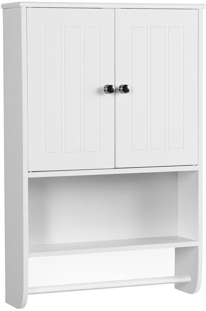 Yaheetech Hangkast, wandkast, badkamerkast, keukenkast, rek, opslag met deur en plank, wit, LBH: 48,5 x 14 x 73 cm - ShopVlot