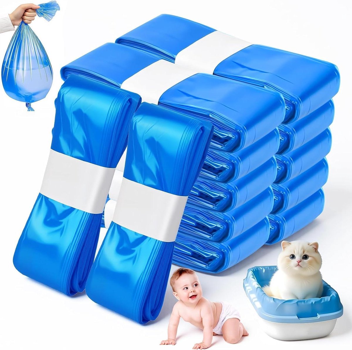Luieremmer Navulfolie - Navulzakken Afvalemmer - Geurvrij Afval - 7-laags Geurbestendig - 12 Rollen - Blauw