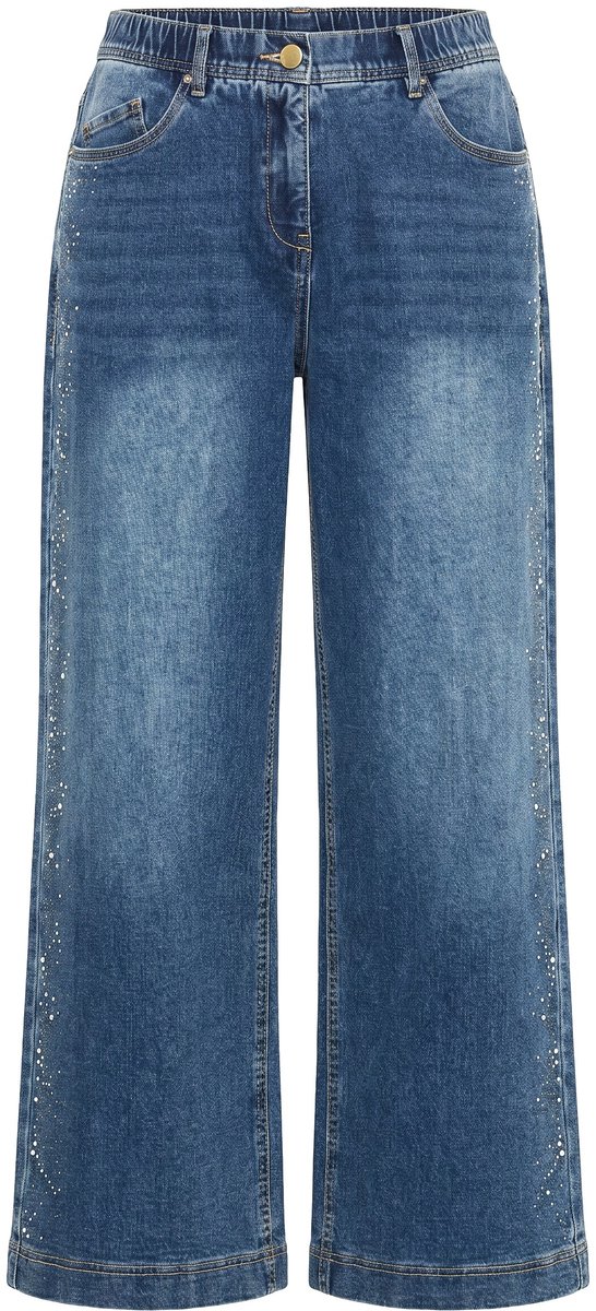 Ulla Popken - Dames - Mary jeans extra wijde pijpen siersteentjes - Blauw denim - Maat 42