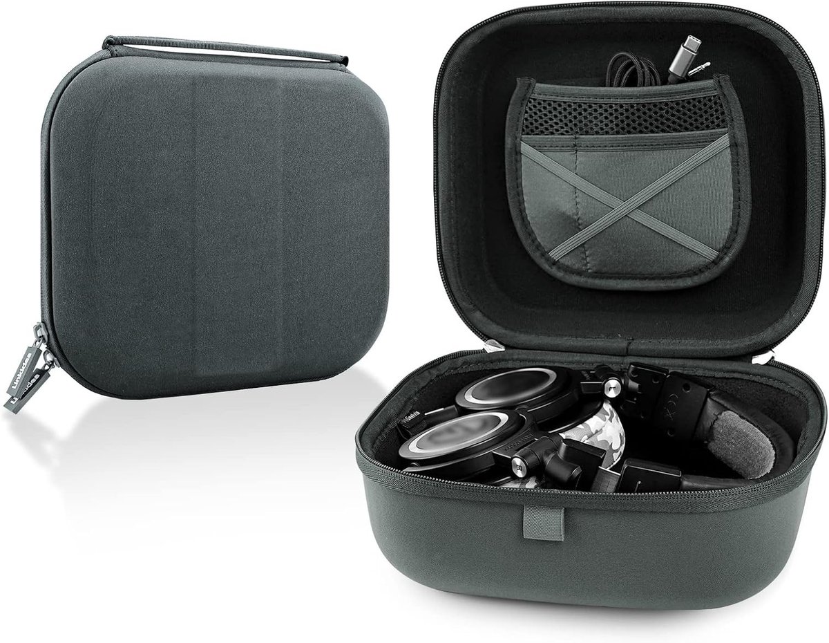 Draagtas voor Hoofdtelefoon, Beschermende Hardcase voor Audioapparatuur, Reisopslag voor Kabels en Opladers (Donkergrijs)