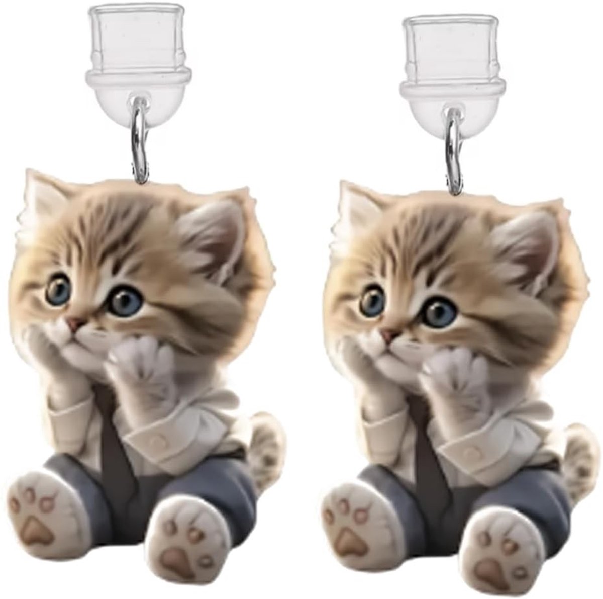 Set van 2 USB-C Stofbeschermers voor Mobiele Telefoons met Acryl Kat Sleutelhanger, Geschikt voor Smartphones, Tablets en E-Readers