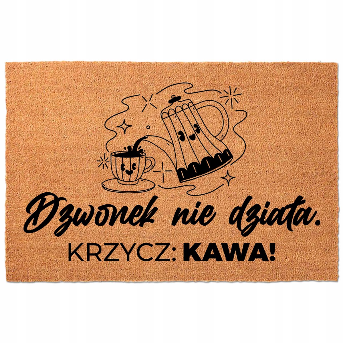 Kokosmat Deurmat beige 40x60cm - Grappige Tekst 'Koffie!'