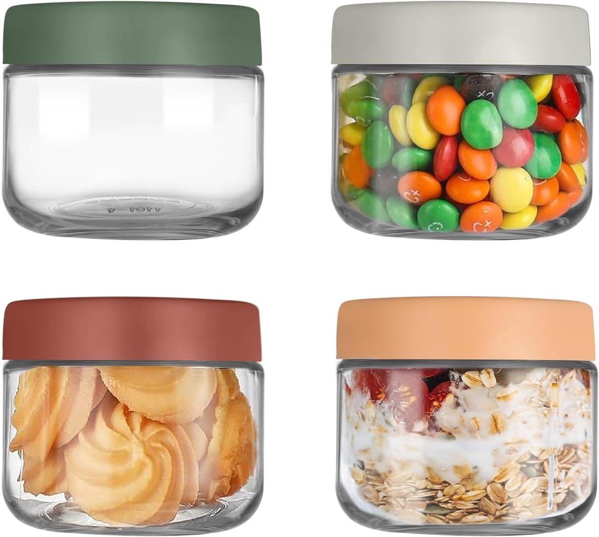 Glazen Pot voor Nachtelijke Haver - Transparant - 300 ml - Herbruikbare en Milieuvriendelijke Pot met Afdichtingsdeksel - Voor Voedselopslag