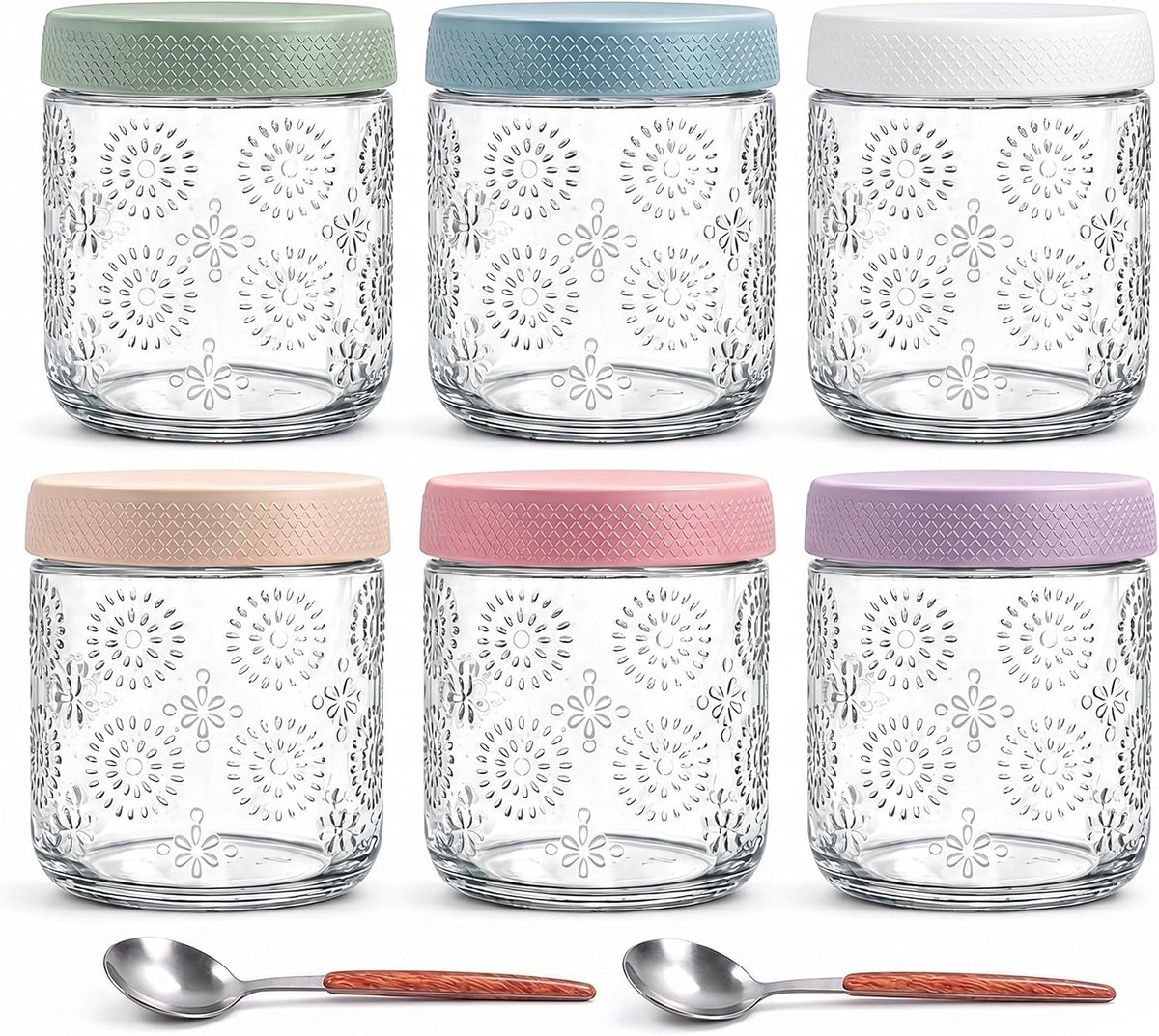 Glazen Potten voor Overnight Oats - 470 ml - Met Deksel - Voedselveilig Glas - Voor Maaltijdvoorbereiding