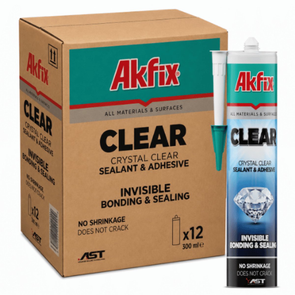 AKFIX CLEAR MS polymeer transparant 290ML - doos 12 stuks