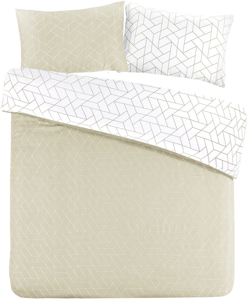 Padiro dekbedovertrek 220 x 240 cm - beige - dubbelzijdig met geometrisch deisgn - katoensatijn - geometrisch patroon - met 2 kussenslopen 65 x 65 cm