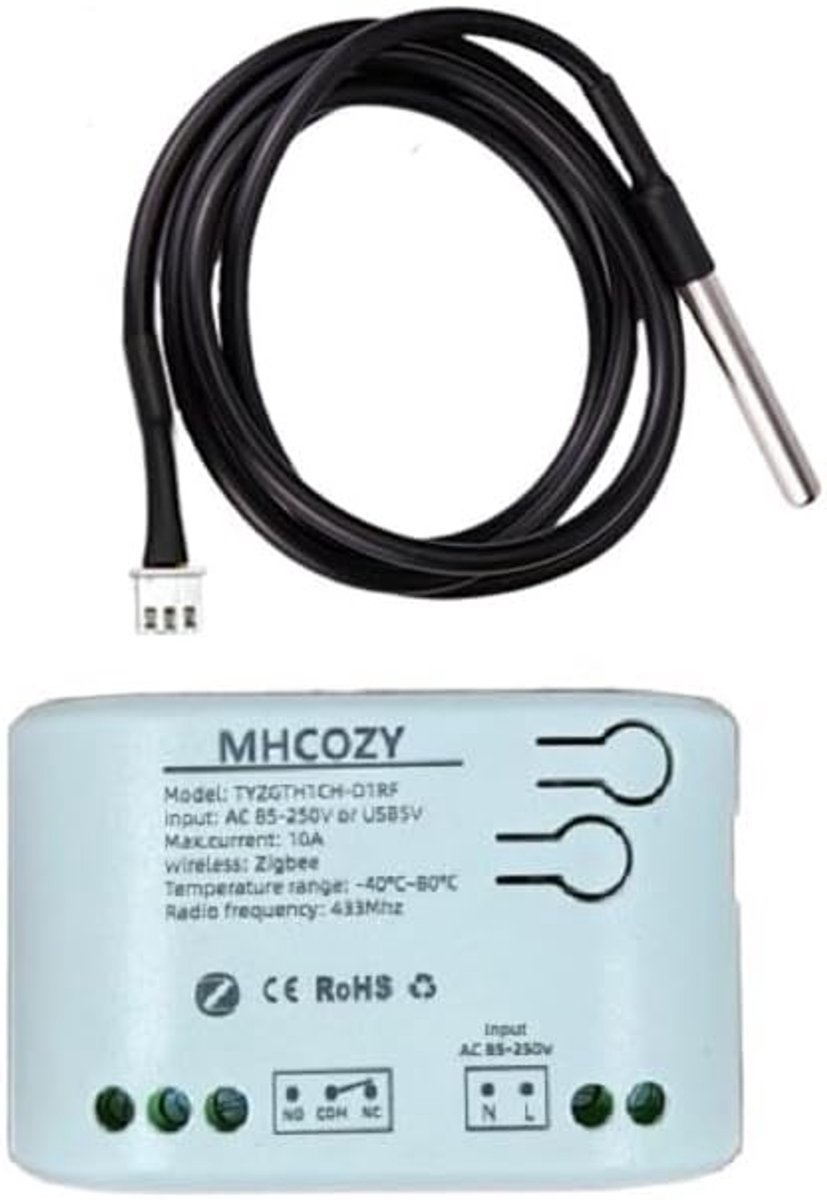 Temperatuursensor met Digitale Sonde - Zwart - AC 85-250V - Meetbereik -40°C tot 80°C - Voor Smart Home Integratie